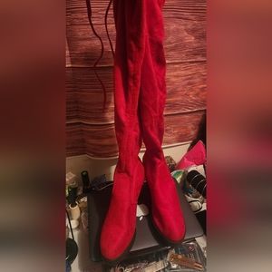 Red over the knee boots